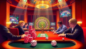 Experience the thrill of gambling on 98win. com with an engaging poker table scene full of excitement and tension.