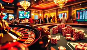 Exciting scene at 88vv casino with poker chips and roulette wheel in action.