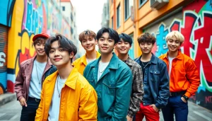 BTS members collectively showcasing their unique styles and brotherhood in an urban setting.