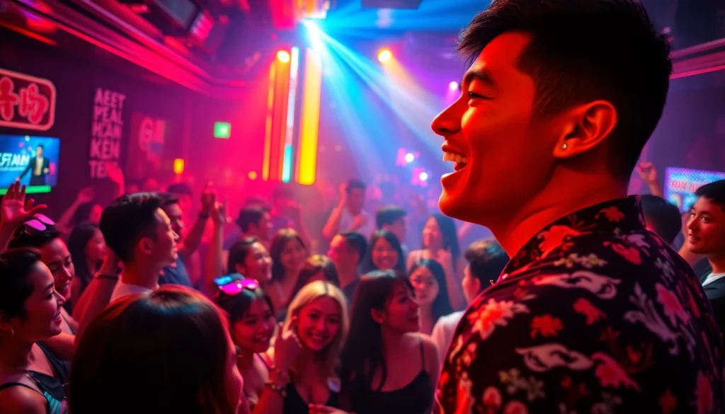 展现上海夜生活充满活力的互动场景，体现吃瓜网的精神。