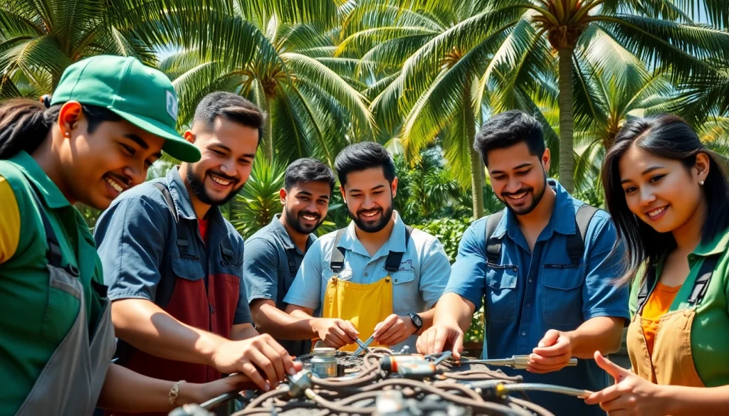 Students collaborating in trades at hawaii trade schools, highlighting diverse skills and tools.