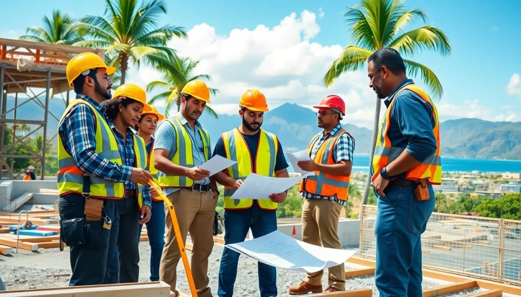 Construction workers and machinery at a site, highlighting the hawaii construction association's community impact.