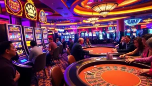 Rasakan kegembiraan lantai kasino yang sibuk dengan mesin slot yang hidup, meja, dan pemain yang bersemangat, terinspirasi oleh jmacdonaldphoto.com.