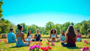 Engaging visual of mental health awareness promoting mindfulness and serenity in a peaceful park setting.