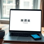 Explore 有道翻译 on a sleek laptop in a modern workspace, showcasing innovative translation solutions.