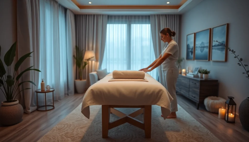 전문 치료사가 고객을 위해 아늑한 마사지 환경을 준비하는 러시아출장안마 서비스.