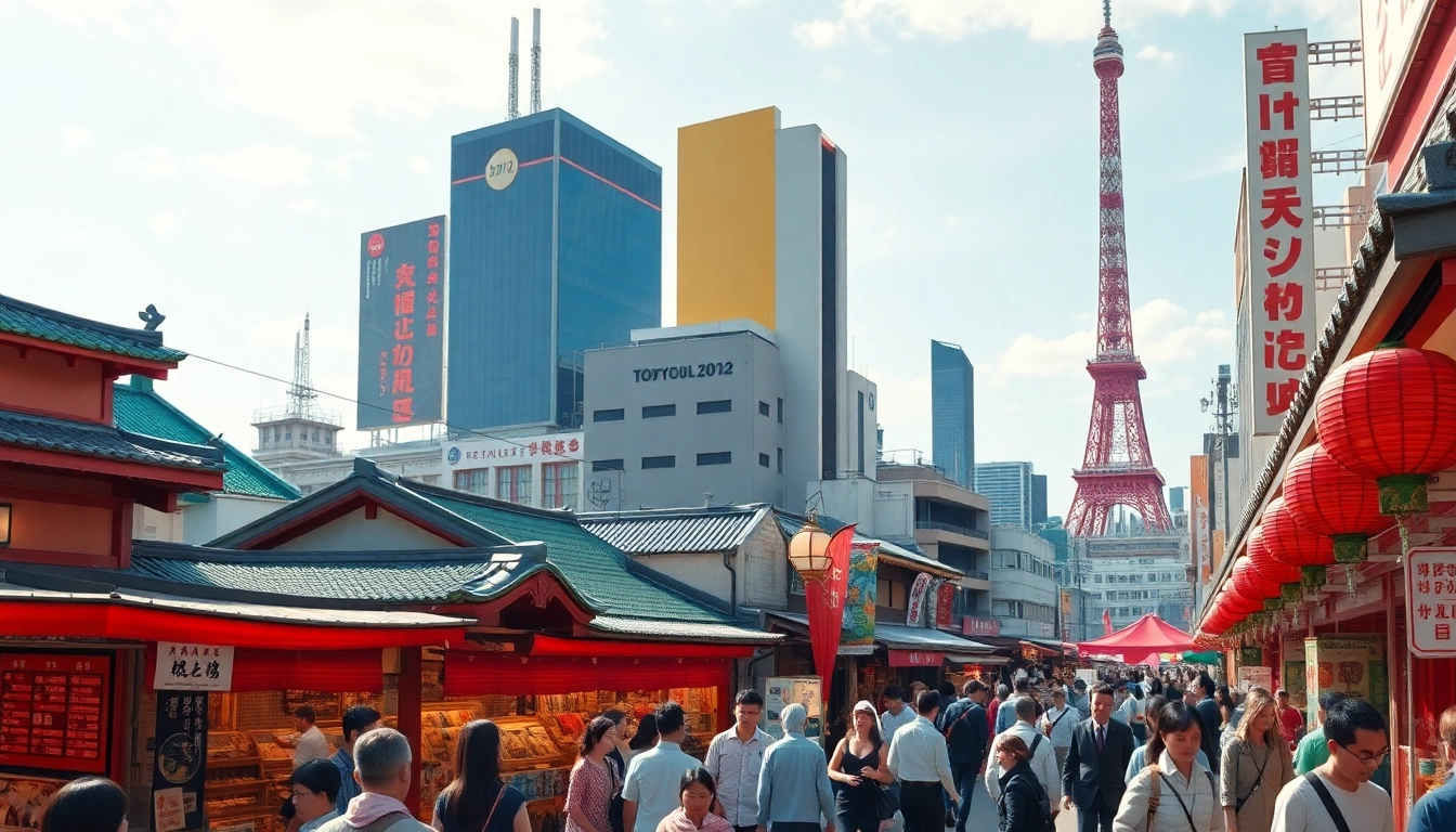 日本のトレンド情報を提供する賑やかな市場風景