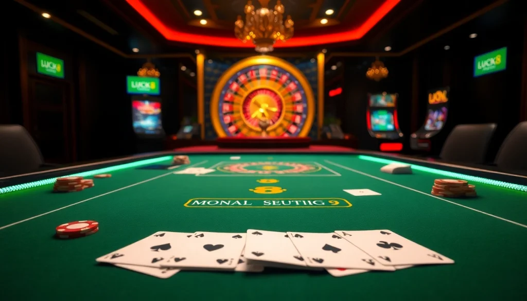 LUCK8 elevates online betting with a luxurious casino experience featuring poker tables and vibrant slots.