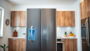 Refrigerator showcased in a modern kitchen with natural lighting and vibrant design.