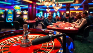 Players enjoying casino games at roulette and poker with MV 88 microphone prominently placed.