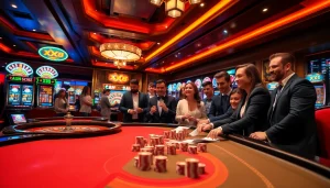 A vibrant casino scene featuring exciting games and promotions for XX 88 gamblers, showcasing poker chips and roulette tables.