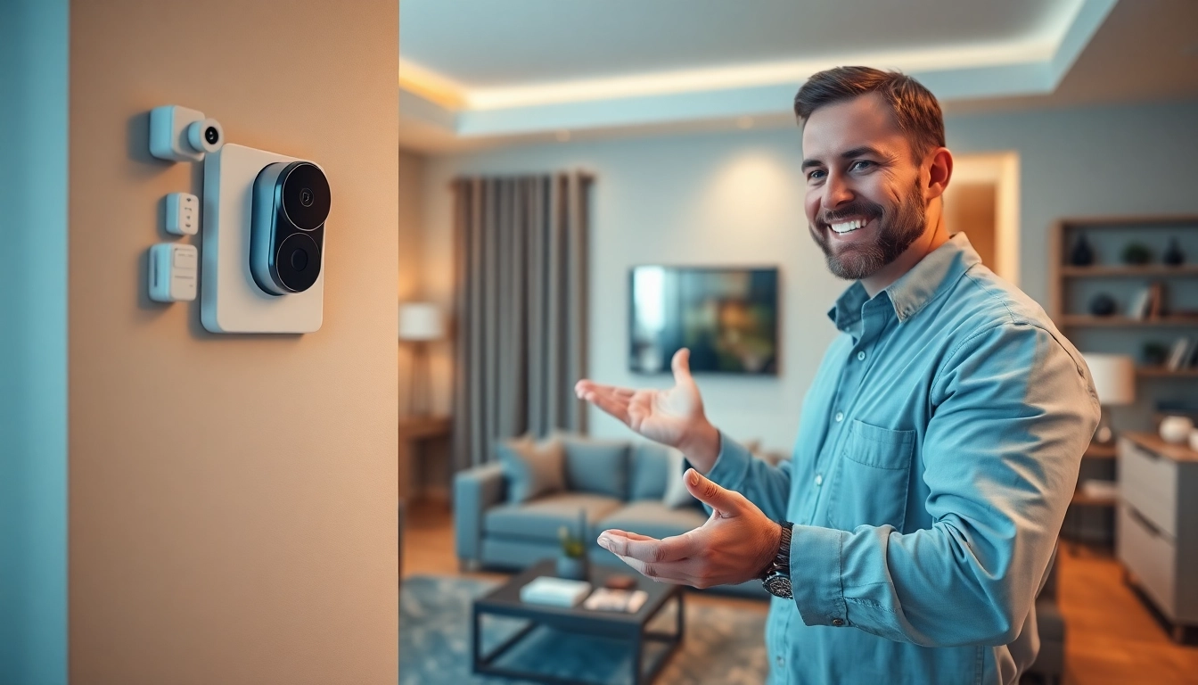 Instalación de alarmas de seguridad avanzadas en una casa moderna, mostrando dispositivos de alta tecnología.