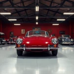 Classic car storage facility showcasing polished vintage vehicles with elegant design.