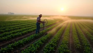 Enhance land irrigation techniques with advanced machinery in lush agricultural fields.