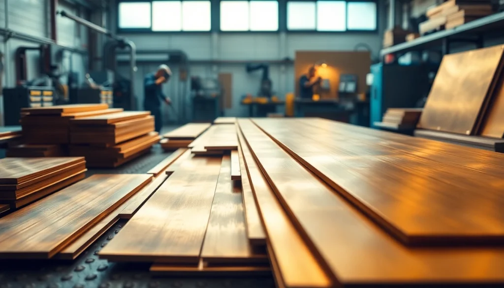 Foaie de alama de înaltă calitate (Tabla alama) într-un atelier, evidențiind măiestria și uneltele industriale.