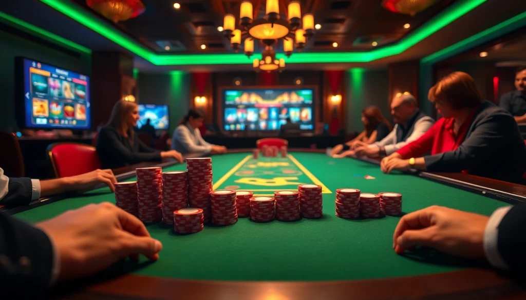 Experience the thrill of online gambling at trang chủ thabet featuring luxurious poker tables and vibrant gameplay.