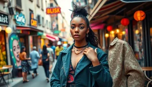 Discovering Beauty and Style through fashion in a vibrant urban street scene.