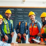 Engaged participants learning construction safety training techniques in a bright, professional environment.