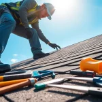 Roofer performing roof repair showcasing quality work and detailed craftsmanship.