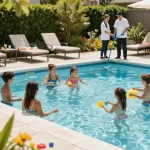 Dolphin Pool Services ensuring family fun in a vibrant poolside setting with professional care.