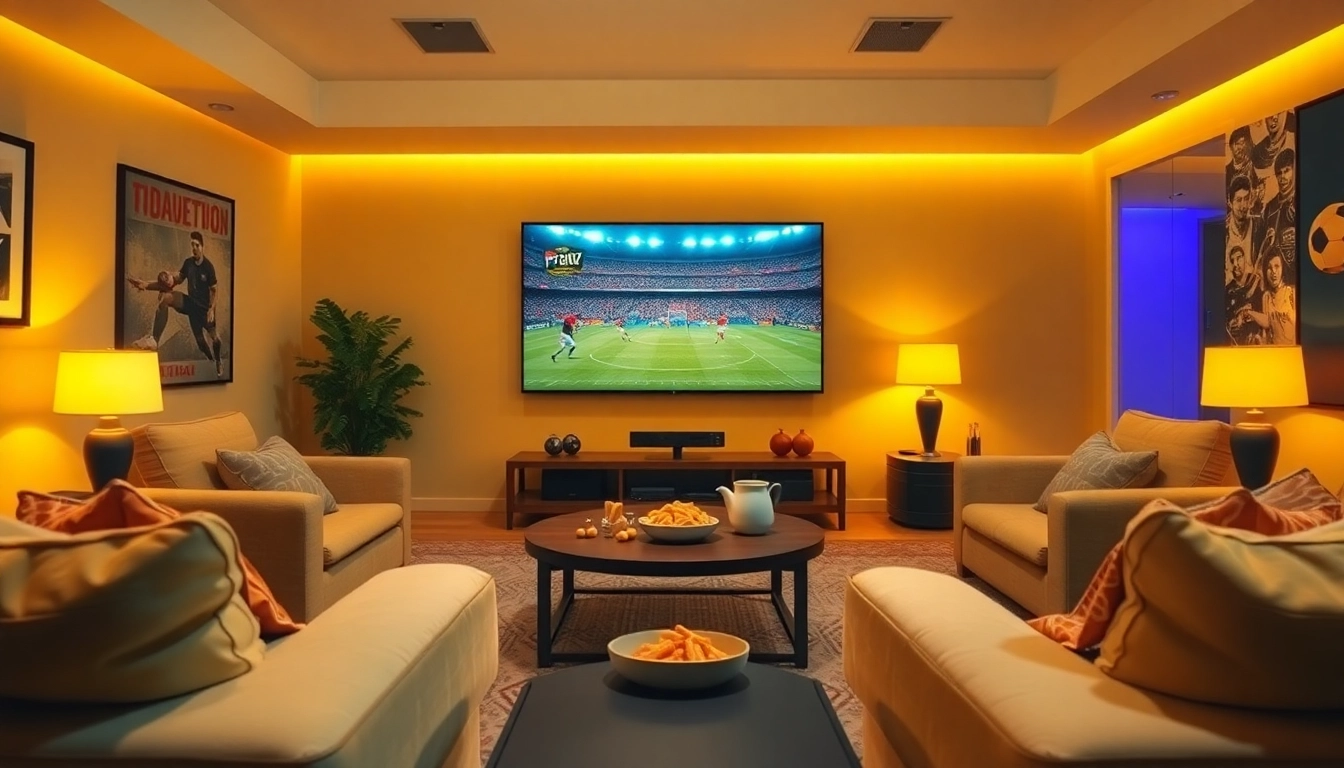 Streaming bolakami football match with friends in a cozy living room.